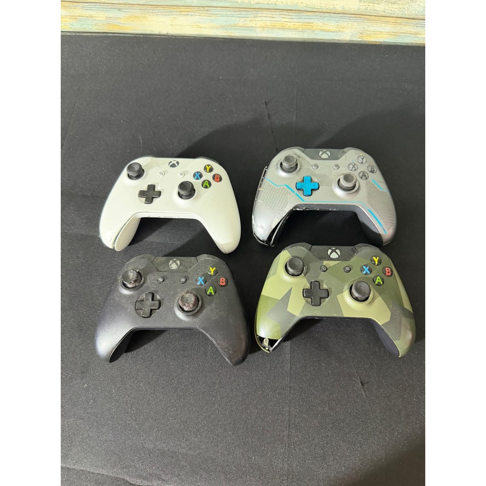 Microsoft Xbox One Controller Lot 4pc Camo Halo 5 White Black Fair For Parts